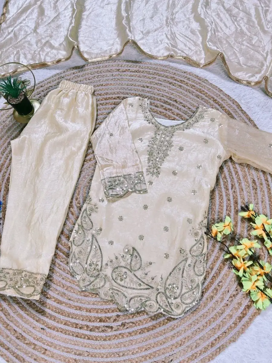 DESIGNER GMY SILK EMBROIDERY SEQUENCE WORK KID'S TOP BOTTOM WITH DUPATTA FESTIVE WEAR WHOLESALE PRICE ETHNIC GARMENT (18)