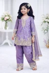 DESIGNER GMY SILK EMBROIDERY SEQUENCE WORK KID’S TOP BOTTOM WITH DUPATTA FESTIVE WEAR WHOLESALE PRICE ETHNIC GARMENT (3)
