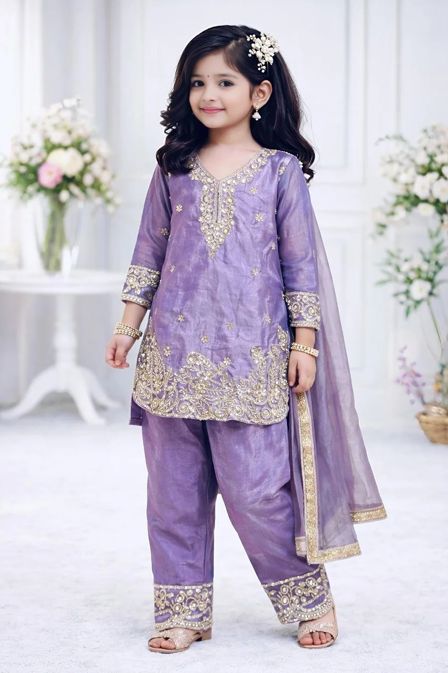 DESIGNER GMY SILK EMBROIDERY SEQUENCE WORK KID'S TOP BOTTOM WITH DUPATTA FESTIVE WEAR WHOLESALE PRICE ETHNIC GARMENT (2)