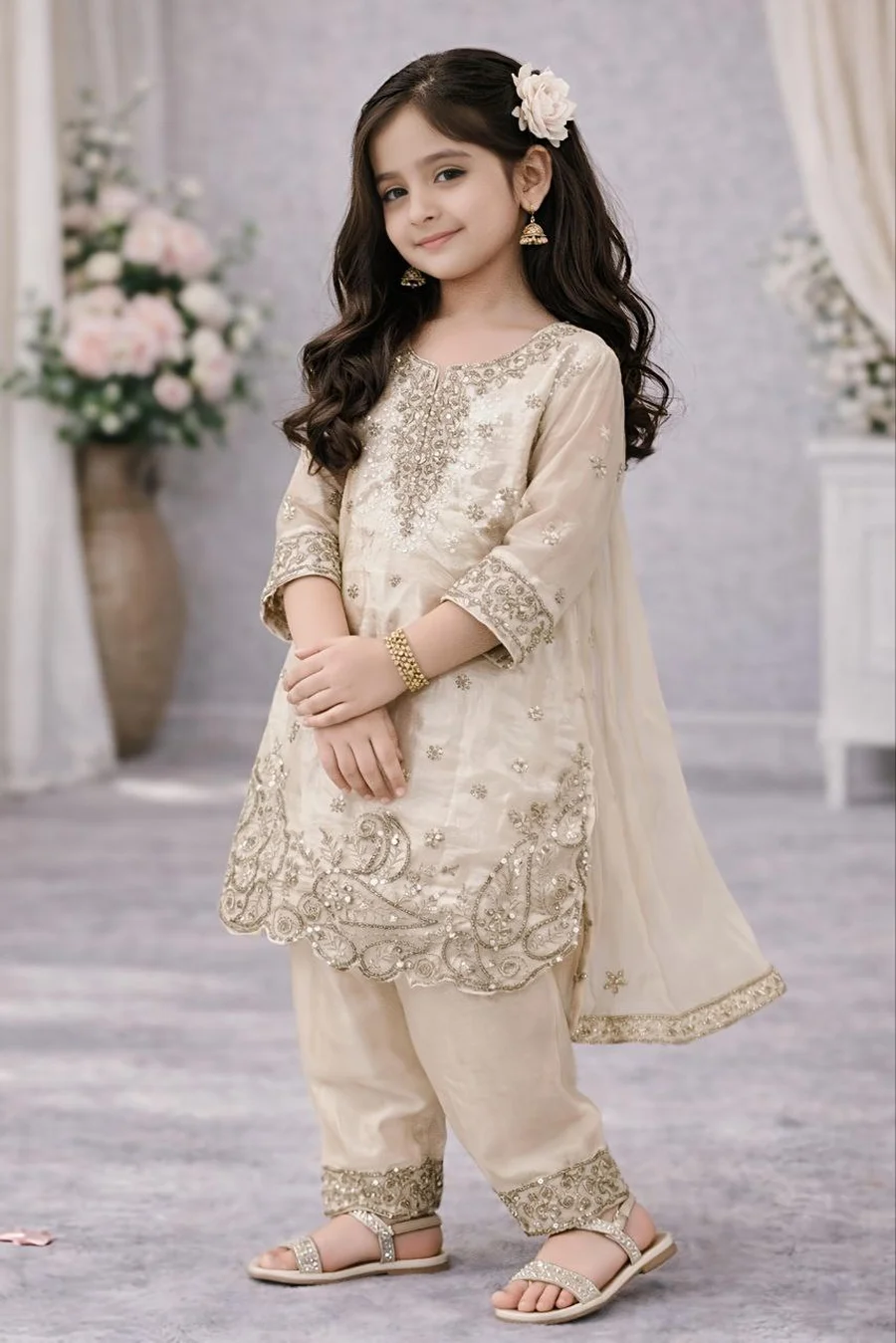 DESIGNER GMY SILK EMBROIDERY SEQUENCE WORK KID'S TOP BOTTOM WITH DUPATTA FESTIVE WEAR WHOLESALE PRICE ETHNIC GARMENT (2)