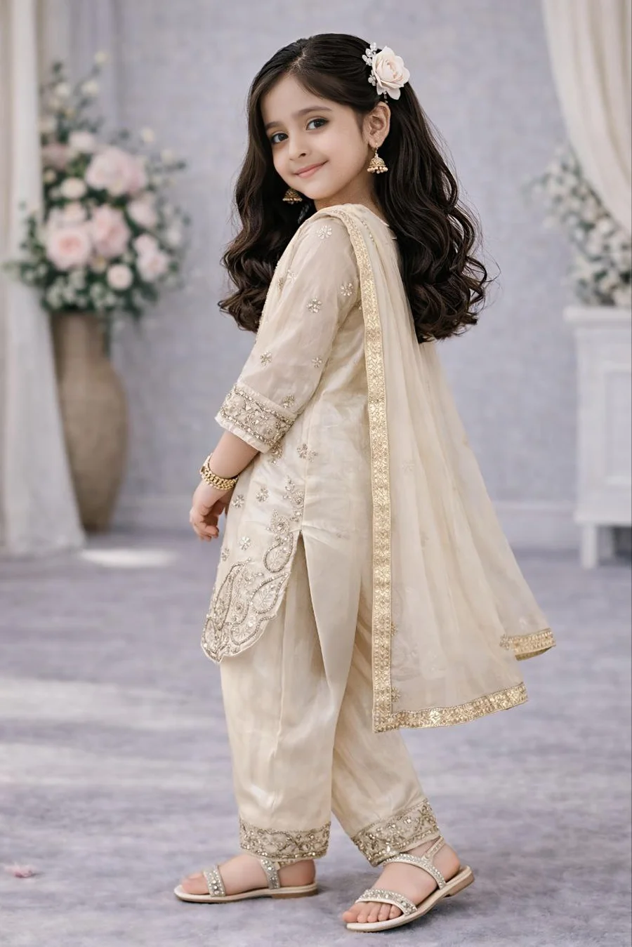 DESIGNER GMY SILK EMBROIDERY SEQUENCE WORK KID'S TOP BOTTOM WITH DUPATTA FESTIVE WEAR WHOLESALE PRICE ETHNIC GARMENT (3)