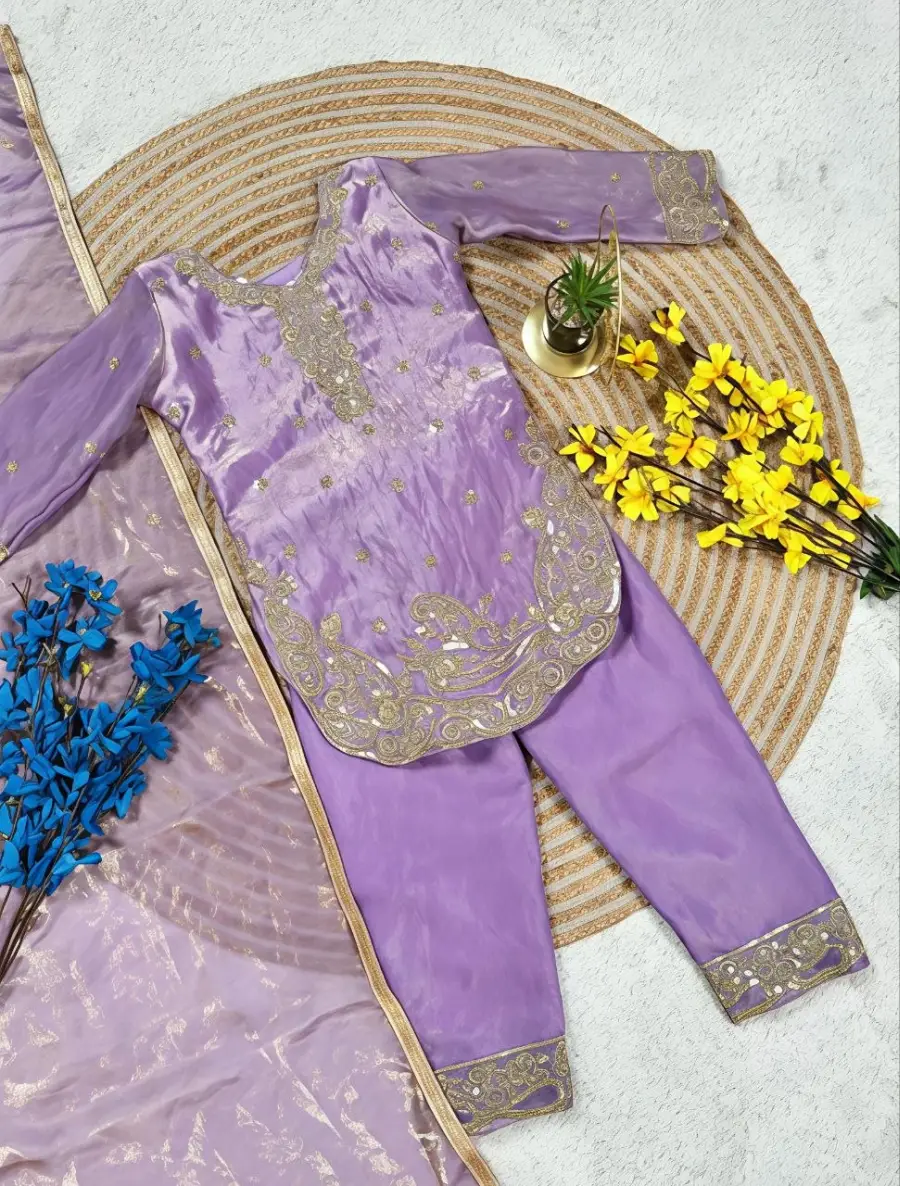 DESIGNER GMY SILK EMBROIDERY SEQUENCE WORK KID'S TOP BOTTOM WITH DUPATTA FESTIVE WEAR WHOLESALE PRICE ETHNIC GARMENT (4)