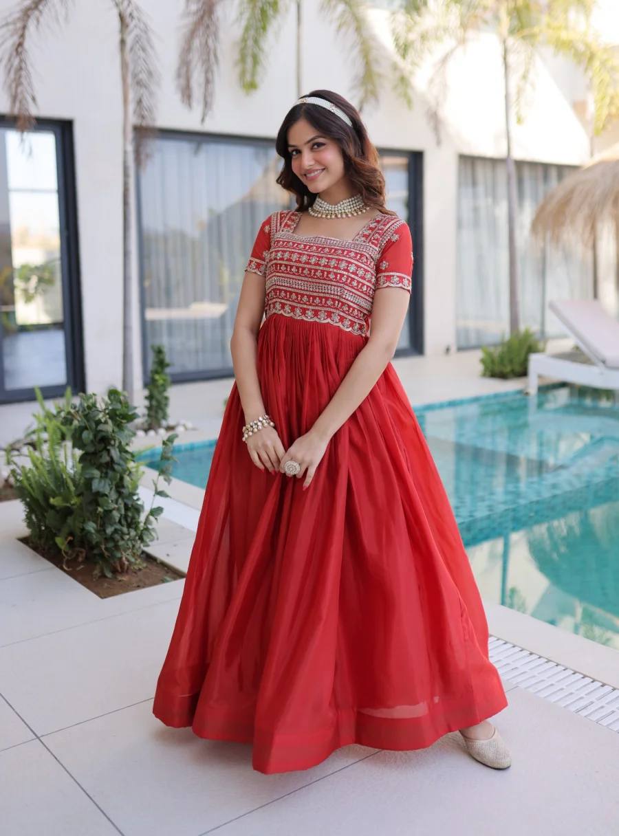 DESIGNER HO FABRIC SEQUENCE & ZARI WITH PIPE BEADS EMBROIDERY WORK GOWN FESTIVE WEAR WHOLESALE PRICE ETHNIC GARMENT (3)