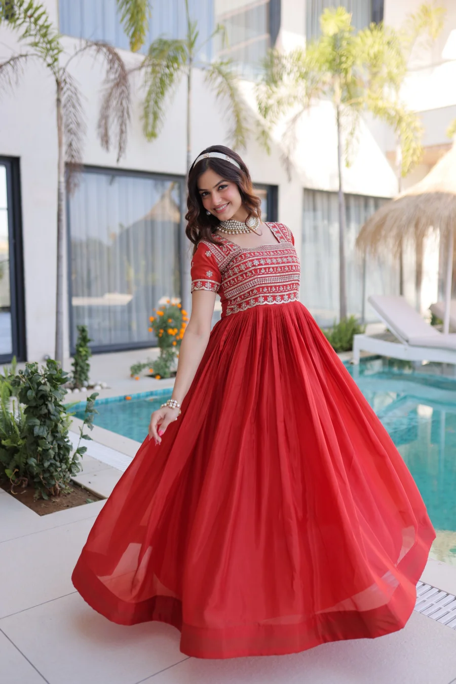 DESIGNER HO FABRIC SEQUENCE & ZARI WITH PIPE BEADS EMBROIDERY WORK GOWN FESTIVE WEAR WHOLESALE PRICE ETHNIC GARMENT (4)