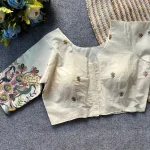 DESIGNER KHADI COTTON EMBROIDERY WORK STITCHED BLOUSE OFF WHITE