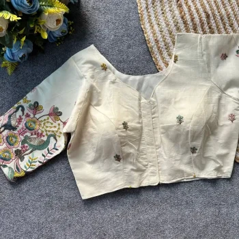 DESIGNER KHADI COTTON EMBROIDERY WORK STITCHED BLOUSE OFF WHITE