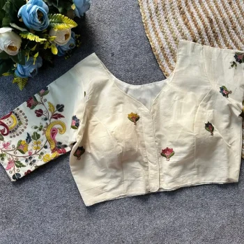 DESIGNER KHADI COTTON EMBROIDERY WORK STITCHED BLOUSE OFF WHITE