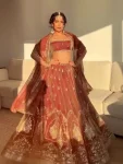 DESIGNER KRISHMA SILK THREAD WITH SEQUENCE WORK LEHENGA CHOLI WITH DUPATTA ORANGE