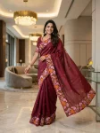 DESIGNER MANIPURI SILK MULTI COLOUR THREAD EMBROIDERY WITH CUTWORK SAREE WITH UNSTITCHED BLOUSE WEDDING WEAR WHOLESALE PRICE ETHNIC GARMENT (8)