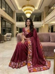 DESIGNER MANIPURI SILK MULTI COLOUR THREAD EMBROIDERY WITH CUTWORK SAREE WITH UNSTITCHED BLOUSE WEDDING WEAR WHOLESALE PRICE ETHNIC GARMENT (8)