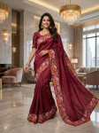 DESIGNER MANIPURI SILK MULTI COLOUR THREAD EMBROIDERY WITH CUTWORK SAREE WITH UNSTITCHED BLOUSE WEDDING WEAR WHOLESALE PRICE ETHNIC GARMENT (8)