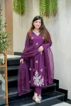 DESIGNER MUSLIN EMBROIDERY DORI WORK TOP BOTTOM WITH DUPATTA FESTIVE WEAR WHOLESALE PRICE ETHNIC GARMENT (5)