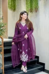 DESIGNER MUSLIN EMBROIDERY DORI WORK TOP BOTTOM WITH DUPATTA FESTIVE WEAR WHOLESALE PRICE ETHNIC GARMENT (5)