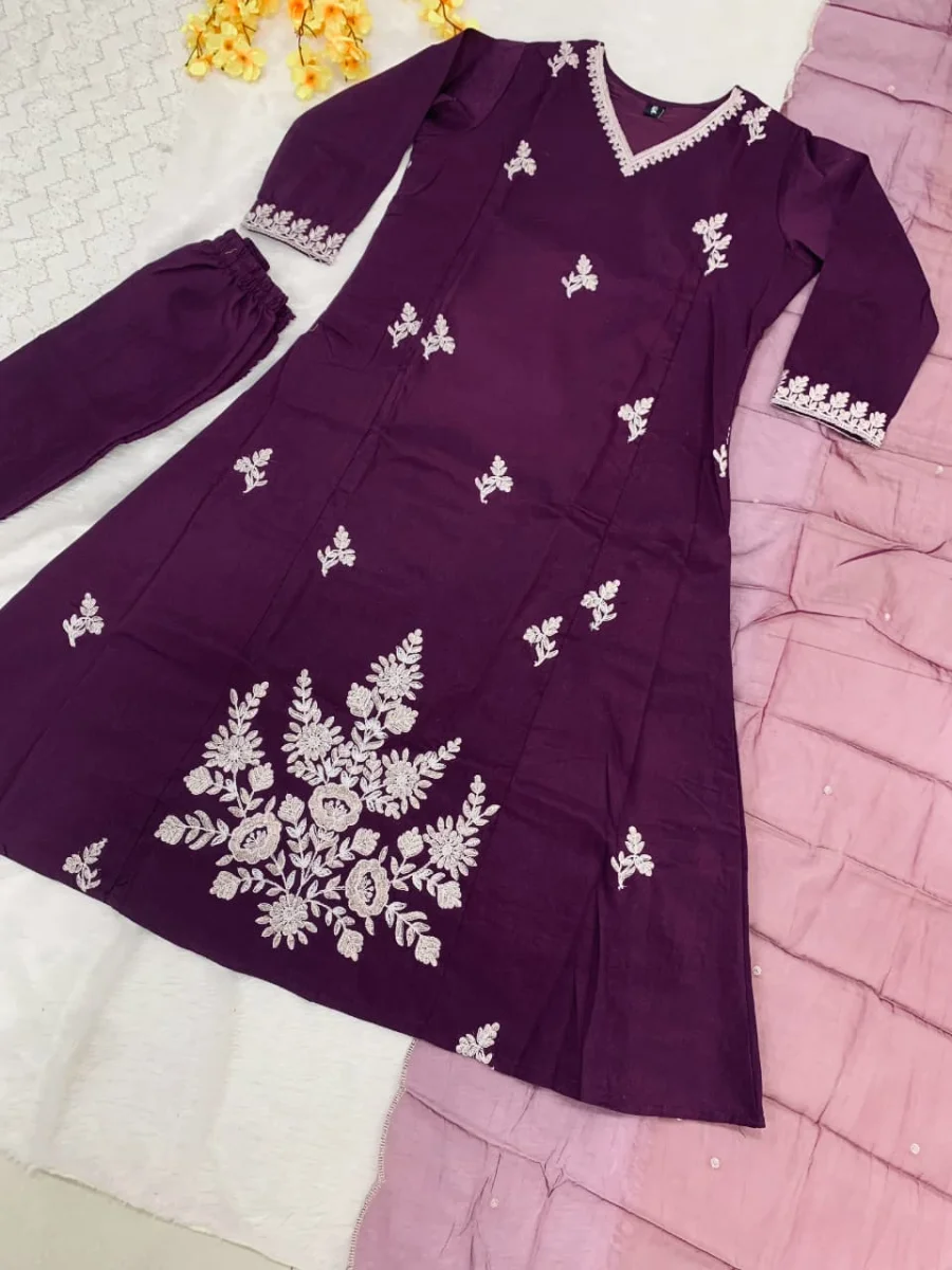DESIGNER MUSLIN EMBROIDERY DORI WORK TOP BOTTOM WITH DUPATTA FESTIVE WEAR WHOLESALE PRICE ETHNIC GARMENT (8)