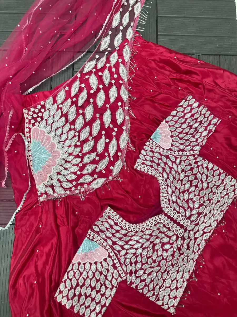 DESIGNER NATURAL CREPE MOTI WORK LEHENGA SAREE WITH STITCHED BLOUSE AND DUPATTA FESTIVE WEAR WHOLESALE PRICE ETHNIC GARMENT (4)
