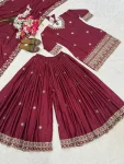 DESIGNER NATURAL CREPE SEQUENCE EMBROIDERY WORK TOP PALAZZO WIH DUPATTA WEDDING WEAR WHOLESALE PRICE ETHNIC GARMENT (2)
