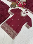 DESIGNER NATURAL CREPE SEQUENCE EMBROIDERY WORK TOP PALAZZO WIH DUPATTA WEDDING WEAR WHOLESALE PRICE ETHNIC GARMENT (2)