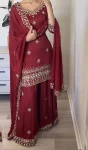 DESIGNER NATURAL CREPE SEQUENCE EMBROIDERY WORK TOP PALAZZO WIH DUPATTA WEDDING WEAR WHOLESALE PRICE ETHNIC GARMENT (2)