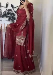 DESIGNER NATURAL CREPE SEQUENCE EMBROIDERY WORK TOP PALAZZO WIH DUPATTA WEDDING WEAR WHOLESALE PRICE ETHNIC GARMENT (2)