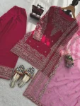 DESIGNER NATURAL CREPE THREAD WITH SEQUENCE AND CODING DORI WITH READYMADE LACE BORDER WORK TOP PATIYALA WITH DUPATTA FESTIVE WEAR WHOLESALE PRICE ETHNIC GARMENT (3)