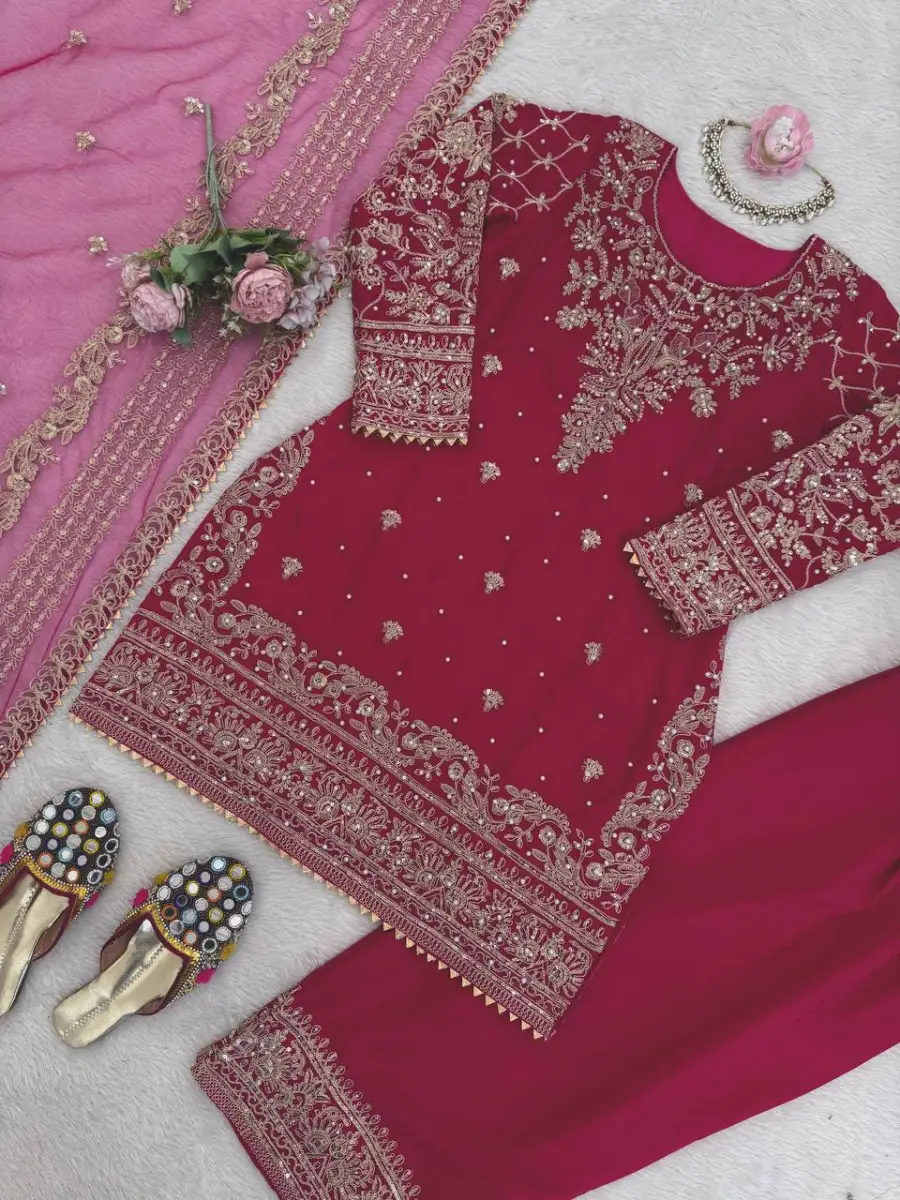 DESIGNER NATURAL CREPE THREAD WITH SEQUENCE AND CODING DORI WITH READYMADE LACE BORDER WORK TOP PATIYALA WITH DUPATTA FESTIVE WEAR WHOLESALE PRICE ETHNIC GARMENT (15)
