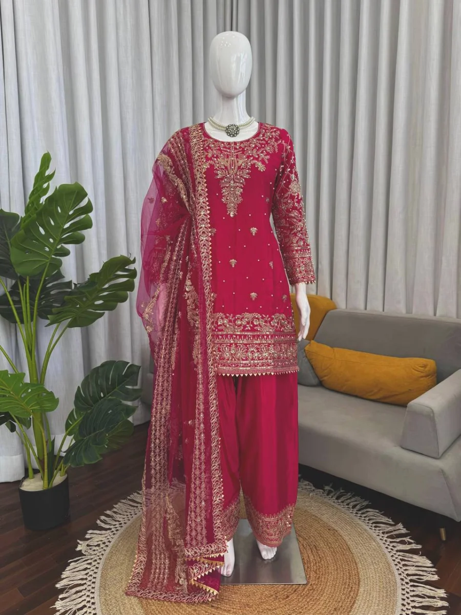 DESIGNER NATURAL CREPE THREAD WITH SEQUENCE AND CODING DORI WITH READYMADE LACE BORDER WORK TOP PATIYALA WITH DUPATTA FESTIVE WEAR WHOLESALE PRICE ETHNIC GARMENT (6)