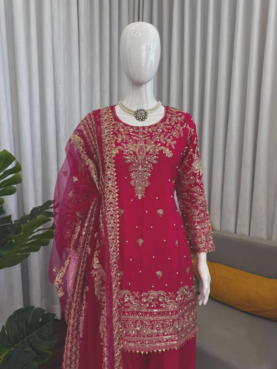 DESIGNER NATURAL CREPE THREAD WITH SEQUENCE AND CODING DORI WITH READYMADE LACE BORDER WORK TOP PATIYALA WITH DUPATTA FESTIVE WEAR WHOLESALE PRICE ETHNIC GARMENT (7)