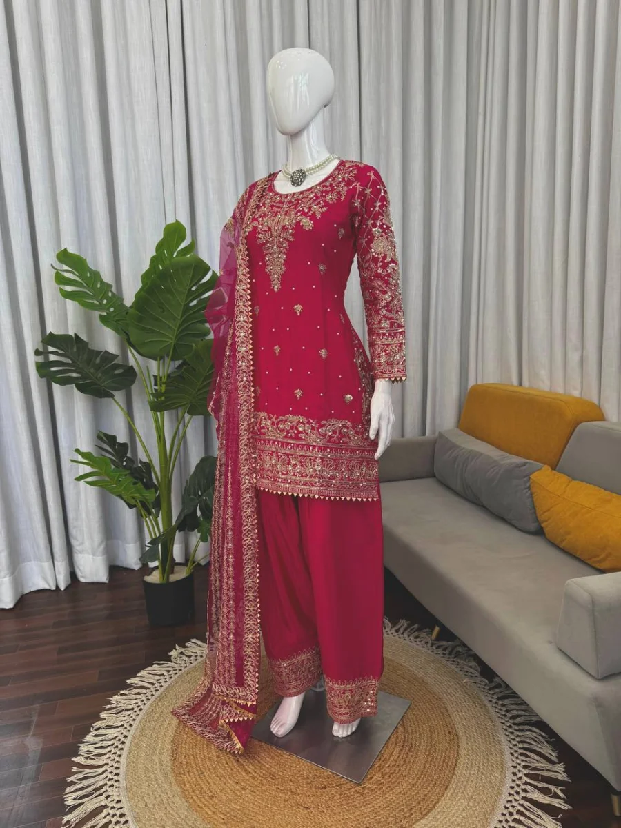 DESIGNER NATURAL CREPE THREAD WITH SEQUENCE AND CODING DORI WITH READYMADE LACE BORDER WORK TOP PATIYALA WITH DUPATTA FESTIVE WEAR WHOLESALE PRICE ETHNIC GARMENT (8)