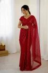 DESIGNER NET SEQUENCE AND DORI WORK SAREE WITH UNSTITCHED BLOUSE PARTY WEAR WHOLESALE PRICE ETHNIC GARMENT (1)