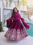 DESIGNER RANGOLI CRUSH SEQUENCE MULTI EMBROIDERY WORK GOWN WITH DUPATTA WINE
