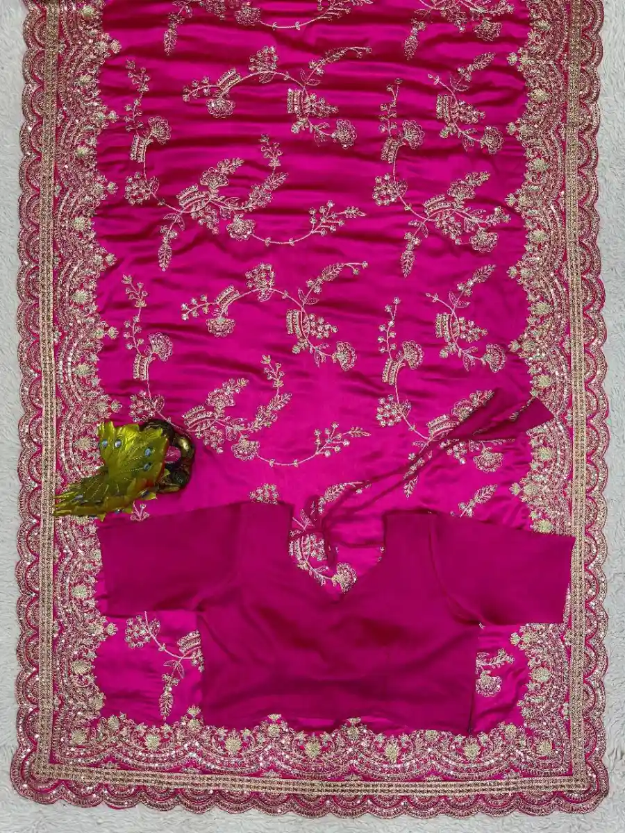 DESIGNER RANGOLI EMBROIDERY SEQUENCE, DORI AND ZARI WITH CUT WORK BORDER WORK SAREE WITH UNSTITCHED BLOUSE WEDDING WEAR WHOLESALE PRICE ETHNIC GARMENT (2)