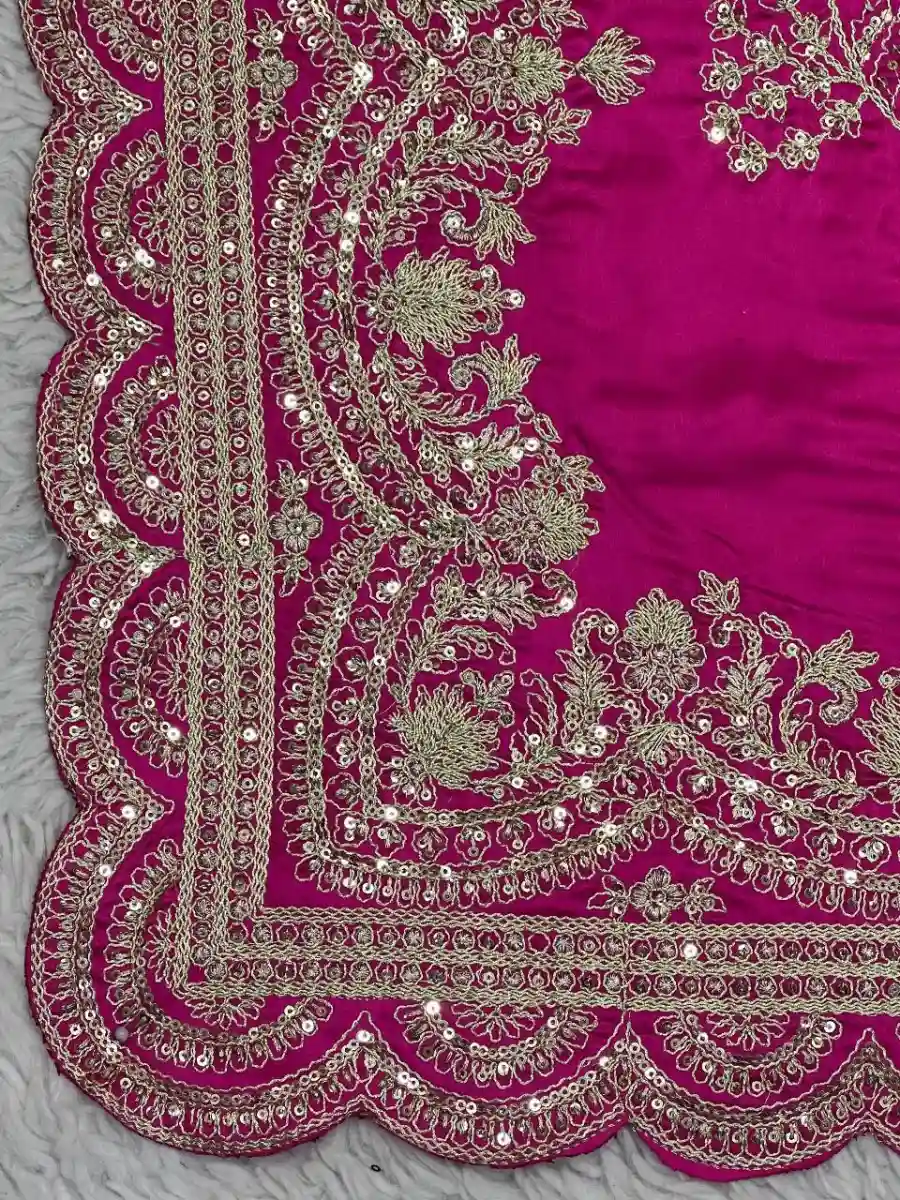 DESIGNER RANGOLI EMBROIDERY SEQUENCE, DORI AND ZARI WITH CUT WORK BORDER WORK SAREE WITH UNSTITCHED BLOUSE WEDDING WEAR WHOLESALE PRICE ETHNIC GARMENT (3)