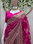 DESIGNER RANGOLI EMBROIDERY SEQUENCE, DORI AND ZARI WITH CUT WORK BORDER WORK SAREE WITH UNSTITCHED BLOUSE WEDDING WEAR WHOLESALE PRICE ETHNIC GARMENT (4)
