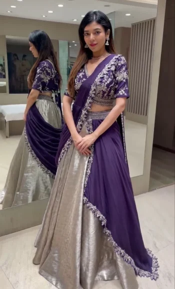 DESIGNER RANGOLI EMBROIDERY WORK LEHENGA CHOLI WITH DUPATTA PURPLE