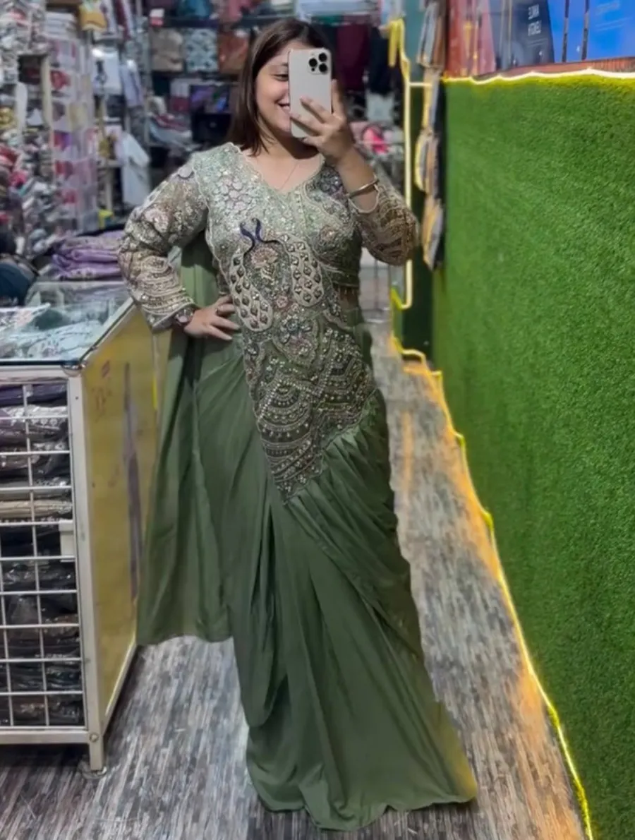 DESIGNER RANGOLI SILK EMBROIDERY THREAD & DUAL SEQUENCE WORK READY TOP WEAR SAREE WITH STITCHED BLOUSE PARTY WEAR WHOLESALE PRICE ETHNIC GARMENT (6)