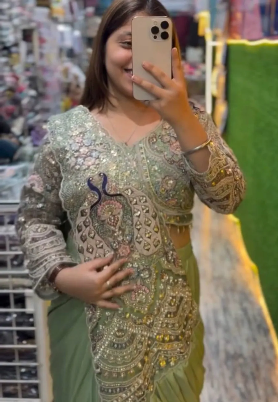 DESIGNER RANGOLI SILK EMBROIDERY THREAD & DUAL SEQUENCE WORK READY TOP WEAR SAREE WITH STITCHED BLOUSE PARTY WEAR WHOLESALE PRICE ETHNIC GARMENT (7)