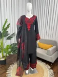 DESIGNER RAYON COTTON THREAD WORK TOP PALAZZO WITH DUPATTA BLACK
