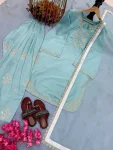 DESIGNER ROMAN GLASS SILK EMBROIDERY 3 MM SEQUENCE WORK WITH RIVET MOTI WORK TOP PATIYALA WITH DUPATTA FESTIVE WEAR WHOLESALE PRICE ETHNIC GARMENT (2)