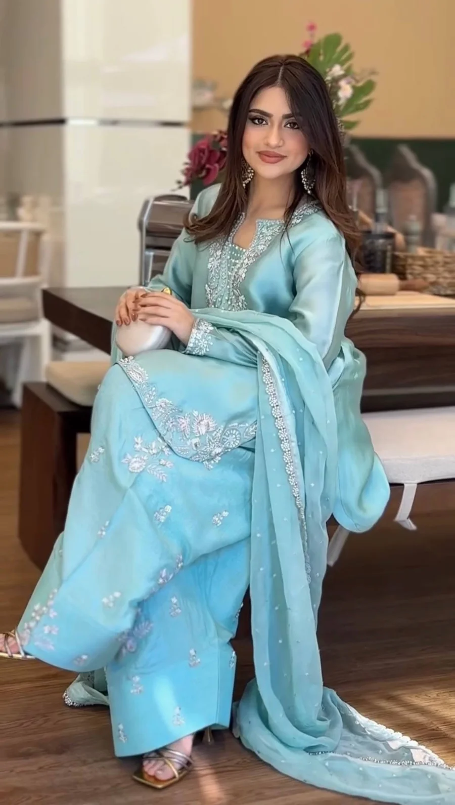 DESIGNER ROMAN GLASS SILK EMBROIDERY 3 MM SEQUENCE WORK WITH RIVET MOTI WORK TOP PATIYALA WITH DUPATTA FESTIVE WEAR WHOLESALE PRICE ETHNIC GARMENT (3)