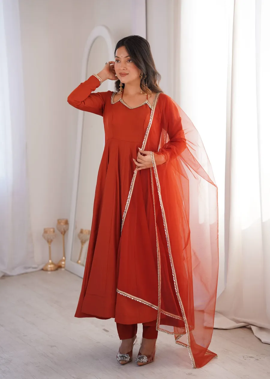 DESIGNER ROMAN SILK CHANDERI LACE WORK GOWN BOTTOM WITH DUPATTA FESTIVE WEAR WHOLESALE PRICE ETHNIC GARMENT (3)