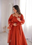 DESIGNER ROMAN SILK CHANDERI LACE WORK GOWN BOTTOM WITH DUPATTA FESTIVE WEAR WHOLESALE PRICE ETHNIC GARMENT (2)