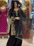 DESIGNER ROMAN SILK EMBROIDERY CHAIN SEQUENCE WITH LACE BORDER WORK TOP PALAZZO WITH DUPATTA BLACK