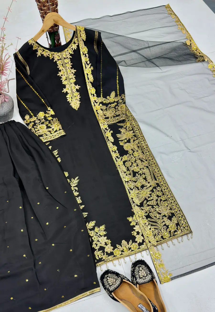 DESIGNER ROMAN SILK EMBROIDERY CHAIN SEQUENCE WITH LACE BORDER WORK TOP PALAZZO WITH DUPATTA FESTIVE WEAR WHOLESALE PRICE ETHNIC GARMENT (9)