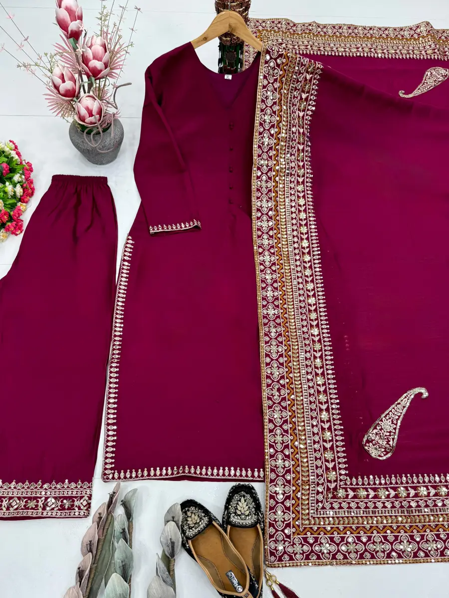 DESIGNER ROMAN SILK EMBROIDERY SEQUENCE WORK TOP PALAZZO WITH DUPATTA FESTIVE WEAR WHOLESALE PRICE ETHNIC GARMENT (13)