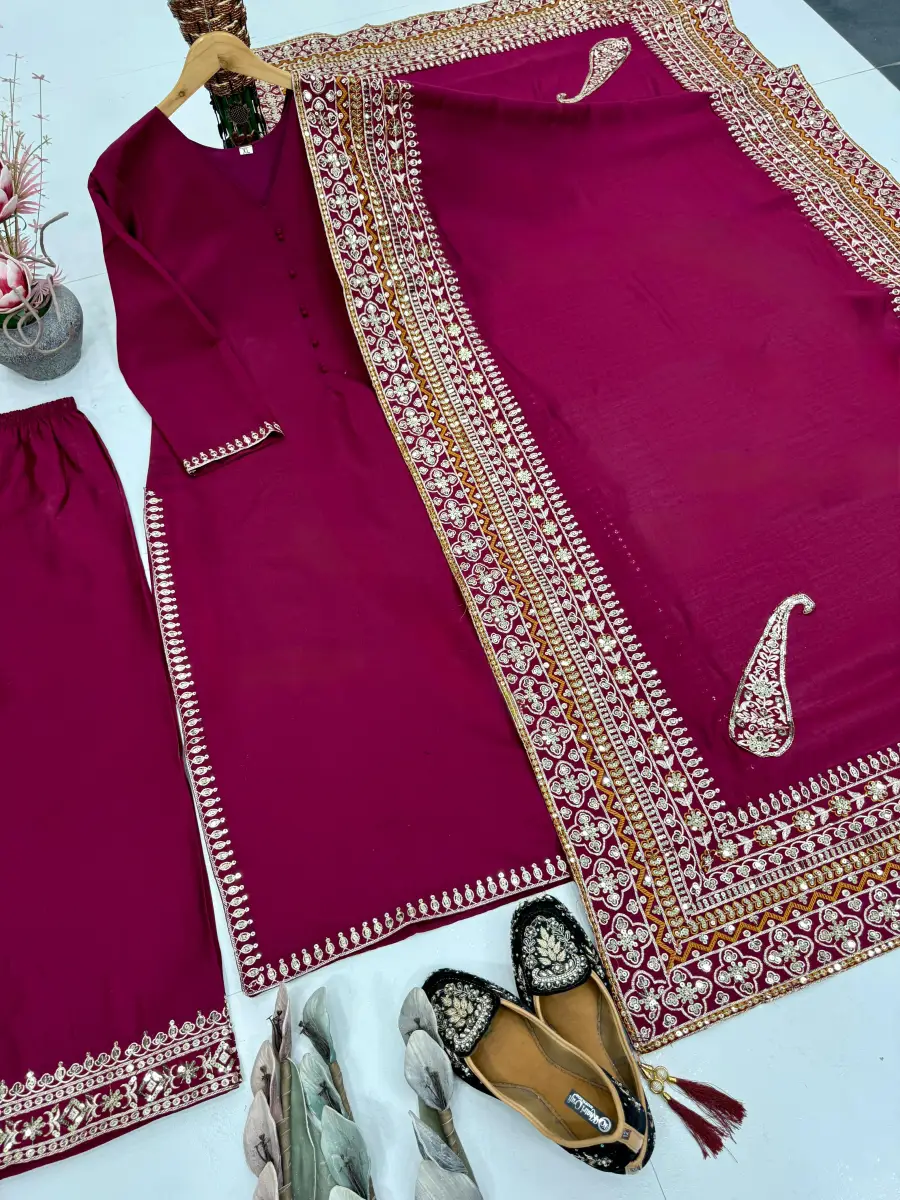 DESIGNER ROMAN SILK EMBROIDERY SEQUENCE WORK TOP PALAZZO WITH DUPATTA FESTIVE WEAR WHOLESALE PRICE ETHNIC GARMENT (15)