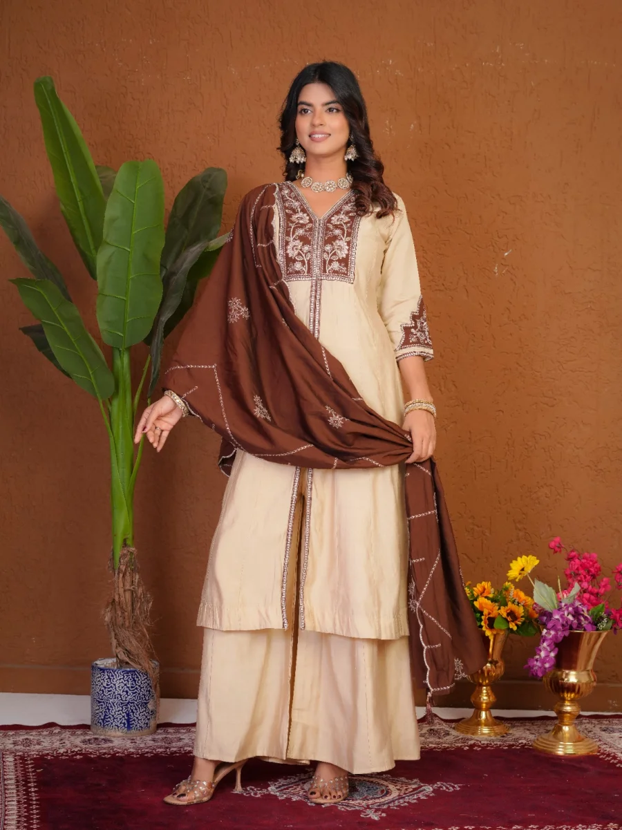 DESIGNER ROMAN SILK MULTI EMBROIDERY THREAD WITH BEAUTIFUL HAND WORK TOP PALAZZO WITH DUPATTA FESTIVE WEAR WHOLESALE PRICE ETHNIC GARMENT (6)