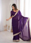 DESIGNER SATIN SILK FANCY SEQUENCE LACE BORDER WORK SAREE WITH UNSTITCHED BLOUSE WEDDING WEAR WHOLESALE PRICE ETHNIC GARMENT (11)