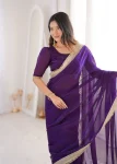 DESIGNER SATIN SILK FANCY SEQUENCE LACE BORDER WORK SAREE WITH UNSTITCHED BLOUSE WEDDING WEAR WHOLESALE PRICE ETHNIC GARMENT (11)