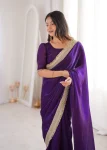 DESIGNER SATIN SILK FANCY SEQUENCE LACE BORDER WORK SAREE WITH UNSTITCHED BLOUSE WEDDING WEAR WHOLESALE PRICE ETHNIC GARMENT (11)