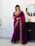 DESIGNER SATIN SILK MULTI THREAD WITH JARI DORI & 5 MM SEQUENCE WITH FANCY FARK LACE BORDER WORK SAREE WITH UNSTITCHED BLOUSE WEDDING WEAR WHOLESALE PRICE ETHNIC GARMENT (8)